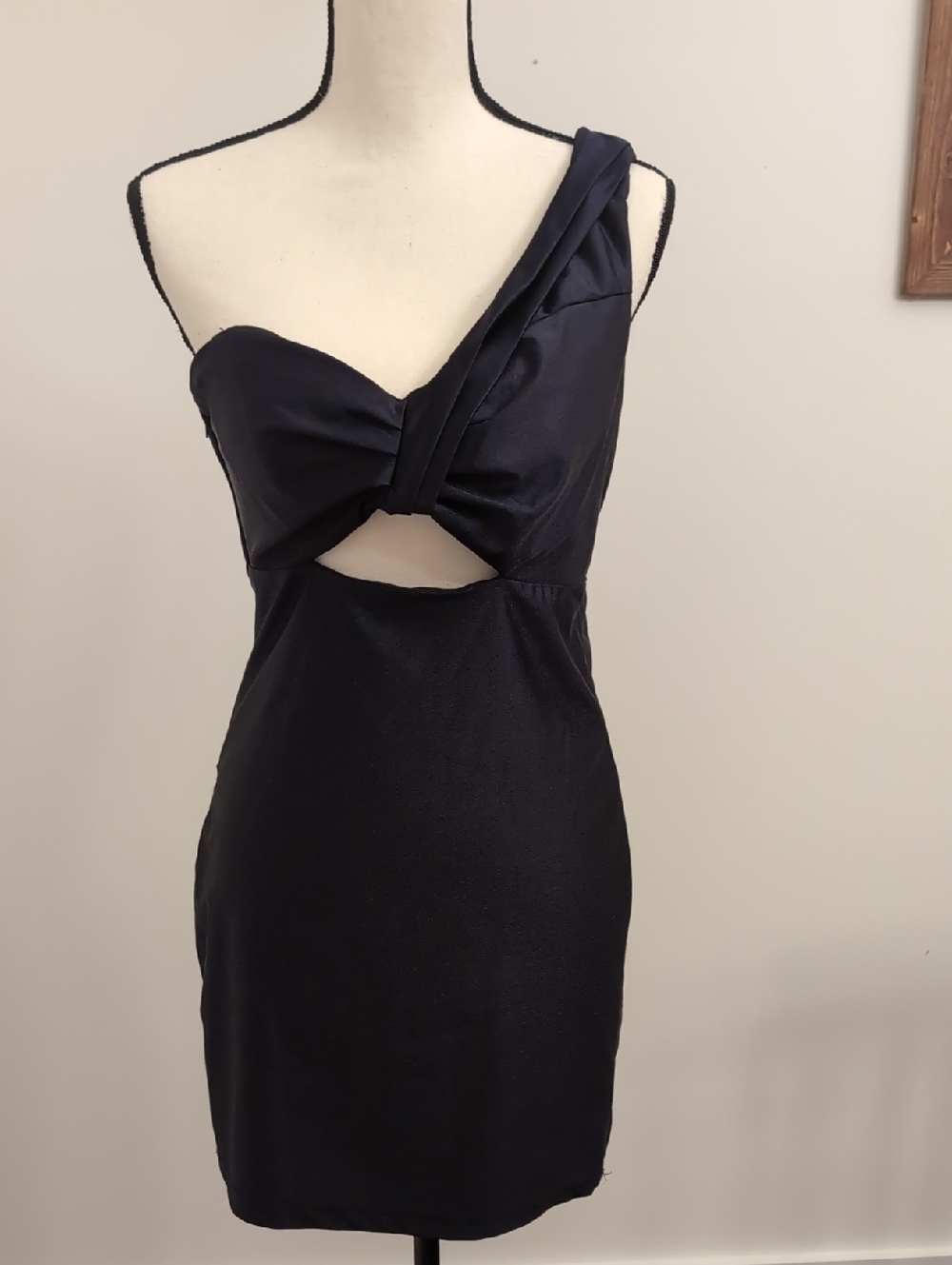 City Vibe One-Shoulder Navy Cutout Mini Dress with Twist Bodice